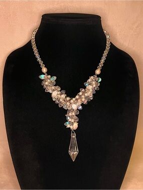 Charming Charlie Iridescent and Clear Crystal Drop Necklace